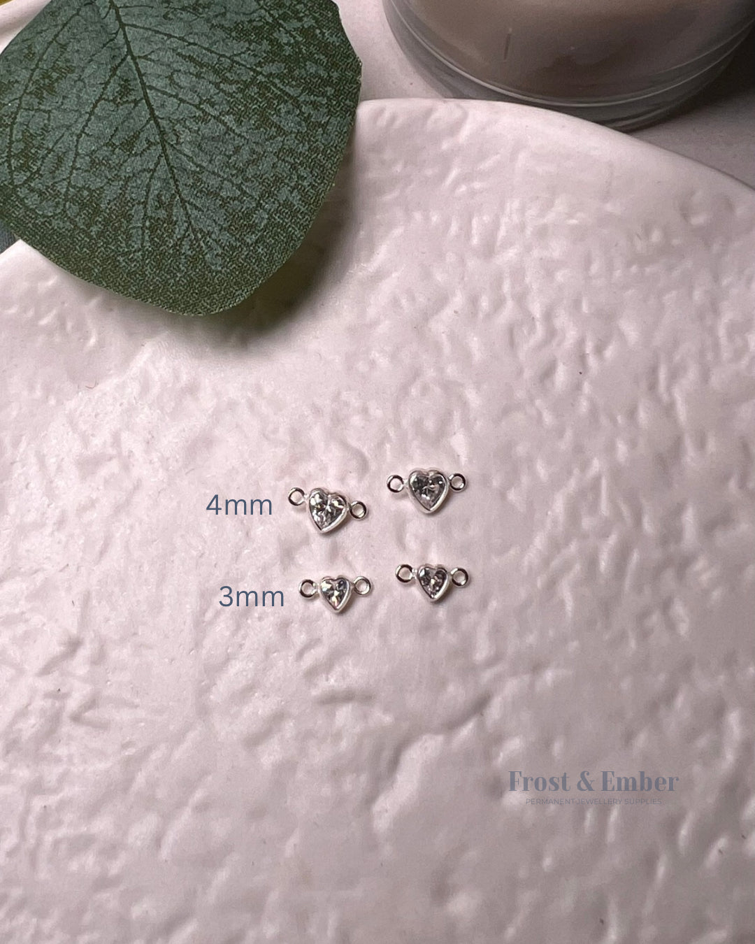 Crystal Heart Connector 3mm - 925 Sterling Silver